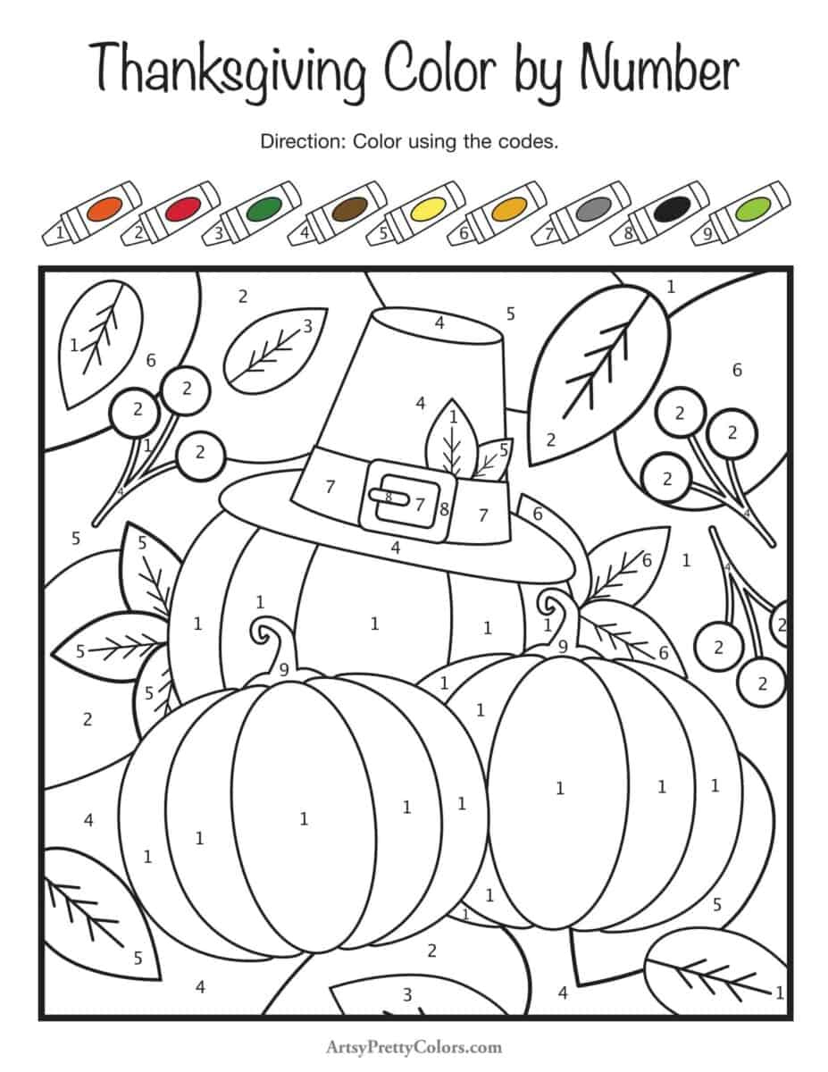 Free Colornumber Thanksgiving Printables - Artsy Pretty Colors with regard to Thanksgiving Worksheets Color By Number