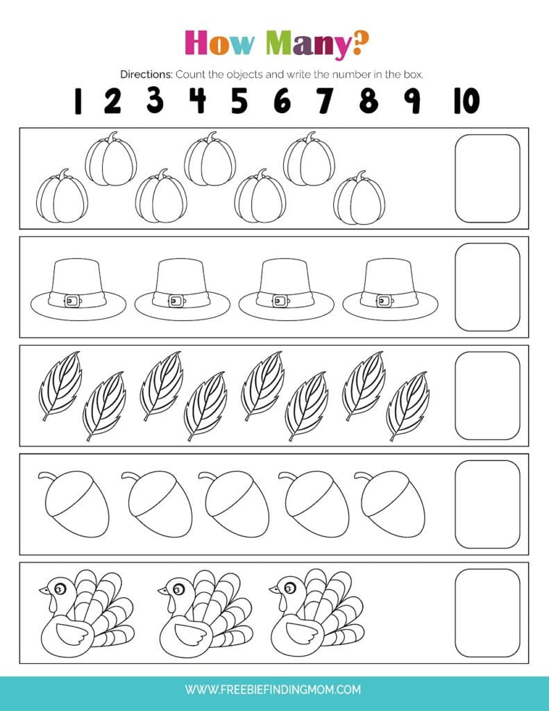 Free Preschool Printable Worksheets: Thanksgiving Math intended for Thanksgiving Math Worksheets Preschool