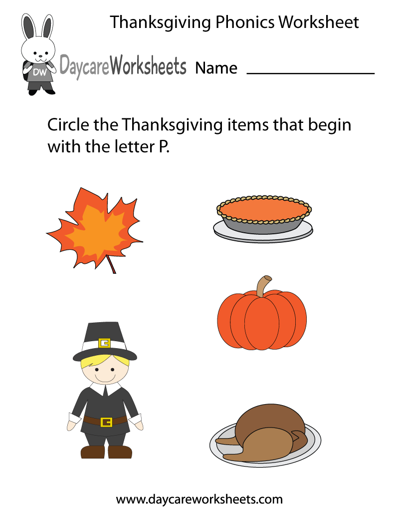 Free Preschool Thanksgiving Phonics Worksheet with regard to Free Printable Thanksgiving Preschool Worksheets
