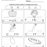 Free Printable Missing Vowels Thanksgiving Worksheet Intended For Free Printable Thanksgiving Worksheets For Kindergarten