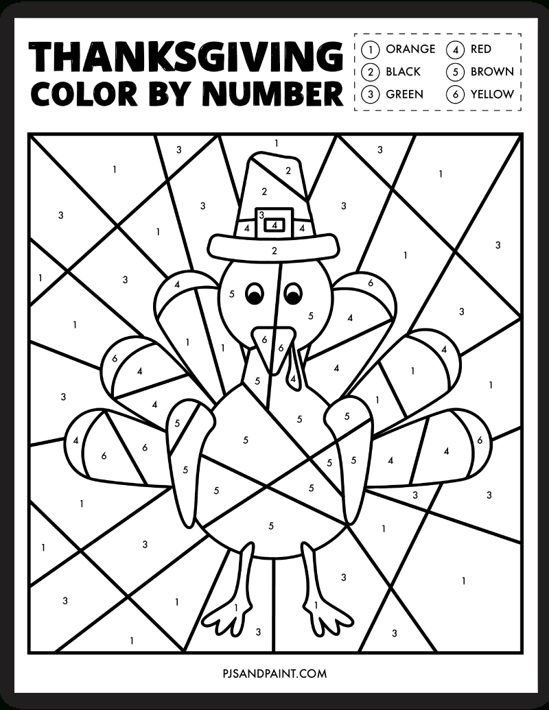 Free Printable Thanksgiving Colornumber Worksheet - Pjs And Paint with regard to Thanksgiving Color Worksheets