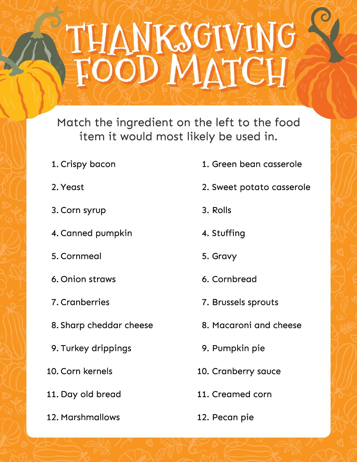 Free Printable Thanksgiving Matching Game - Play Party Plan regarding Thanksgiving Games Worksheets
