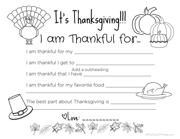 I Am Thankful For Thanksgiving Worksheet