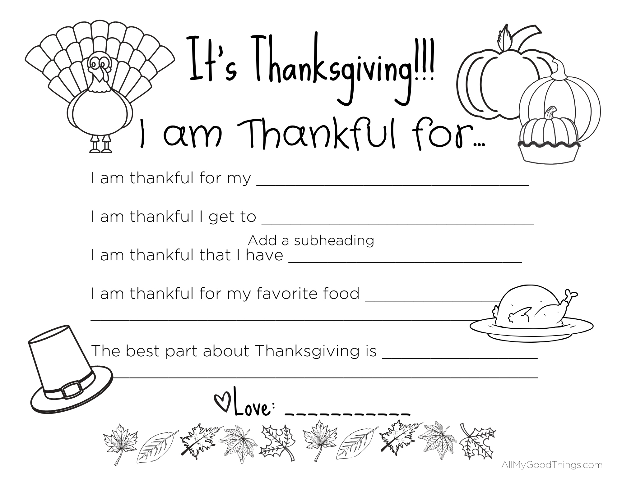 Free Printable Thanksgiving Placemats For The Kids - All My Good intended for I Am Thankful For Thanksgiving Worksheet