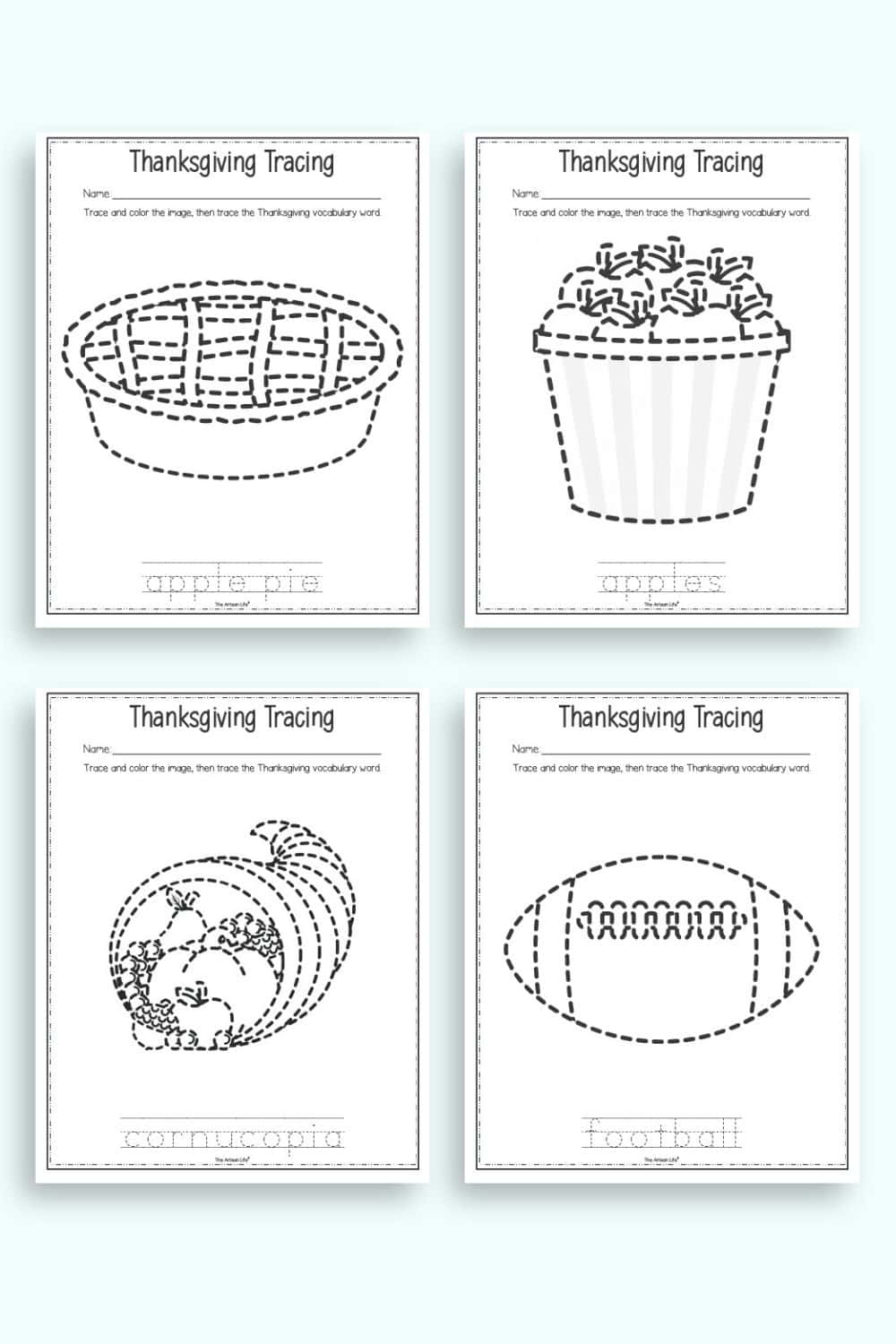 Free Printable Thanksgiving Tracing Worksheets - The Artisan Life regarding Thanksgiving 2024 Worksheets