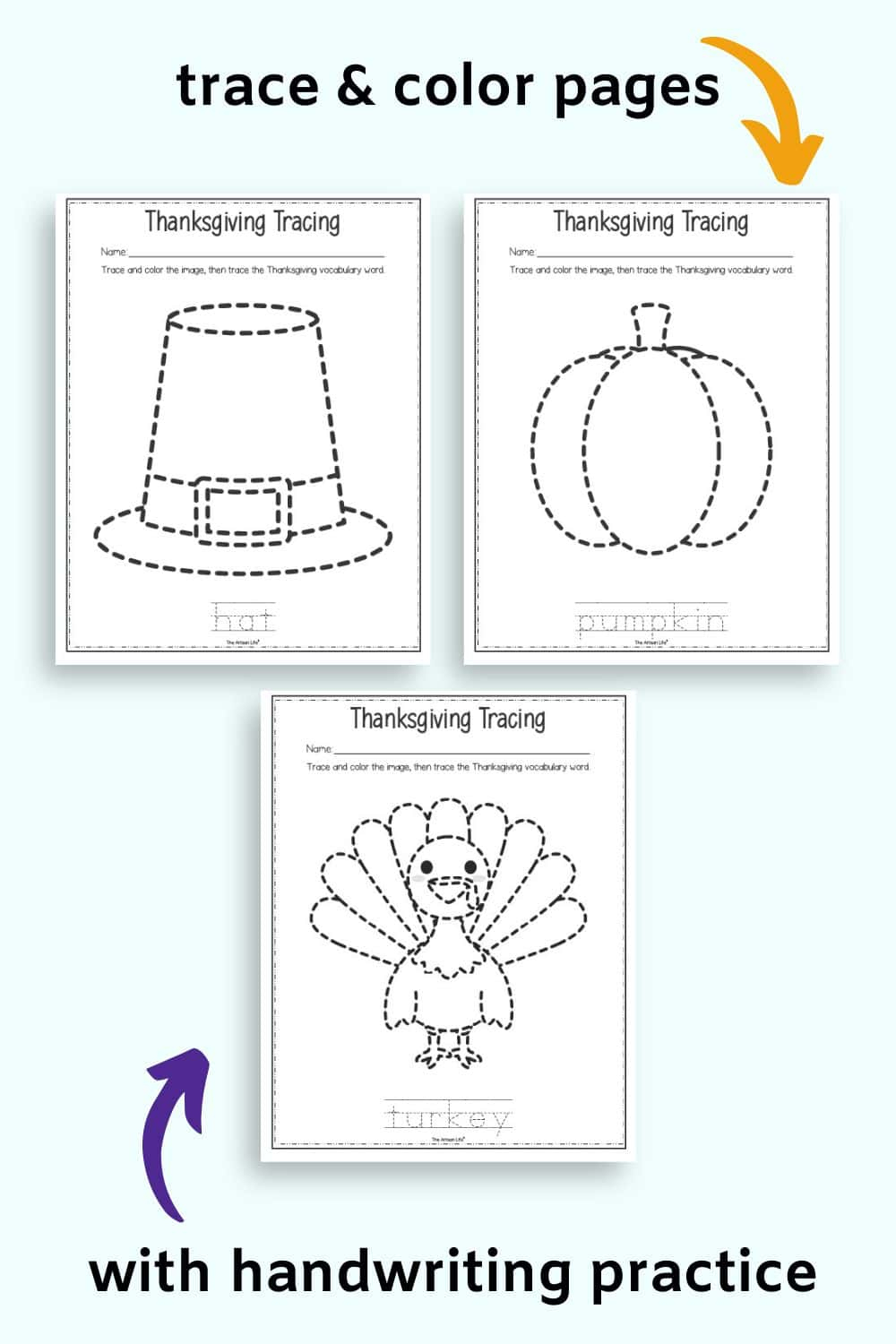 Free Printable Thanksgiving Tracing Worksheets - The Artisan Life within Thanksgiving Tracing Worksheets