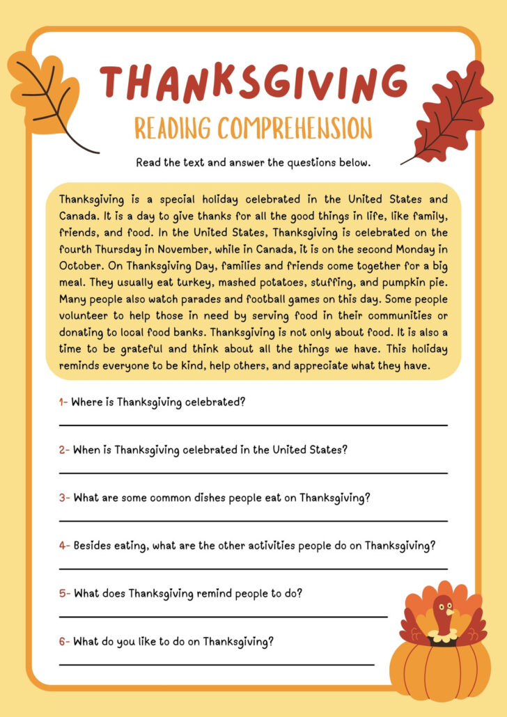 Thanksgiving Day Worksheet