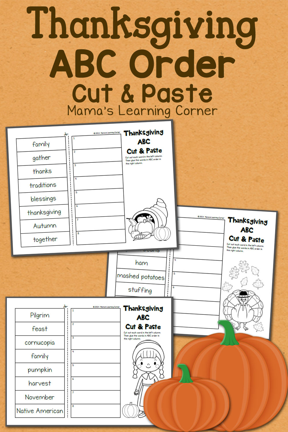 Free Thanksgiving Abc Order Cut And Paste inside Thanksgiving Abc Order Worksheets