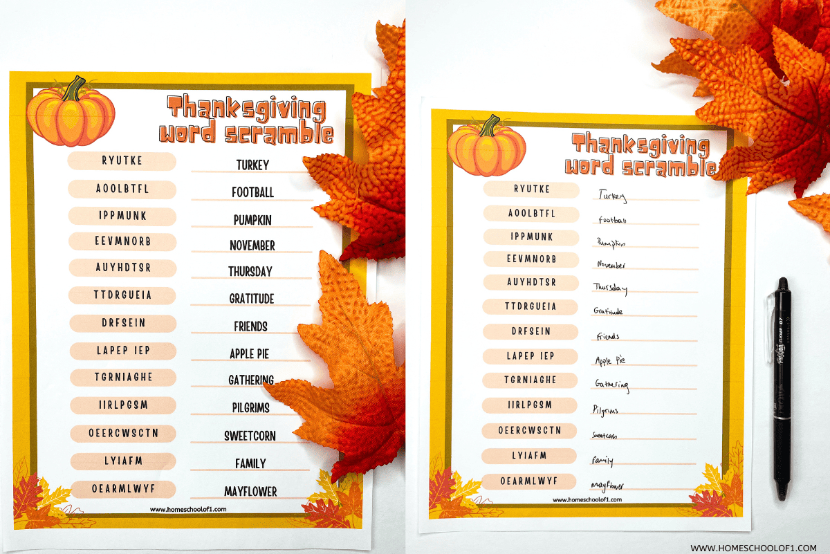 Free Thanksgiving Word Scramble Printable (With Answers) intended for Thanksgiving Word Scramble Worksheet