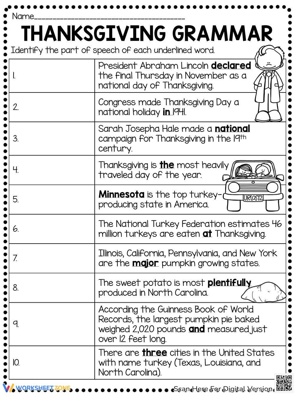 Grade 5 Thanksgiving Worksheets &amp;amp; Printable for Thanksgiving Parts Of Speech Worksheets