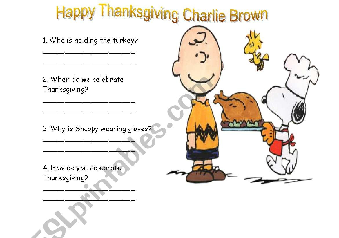 Happy Thanksgiving Charlie Brown - Esl Worksheethschneider inside Charlie Brown Thanksgiving Worksheet