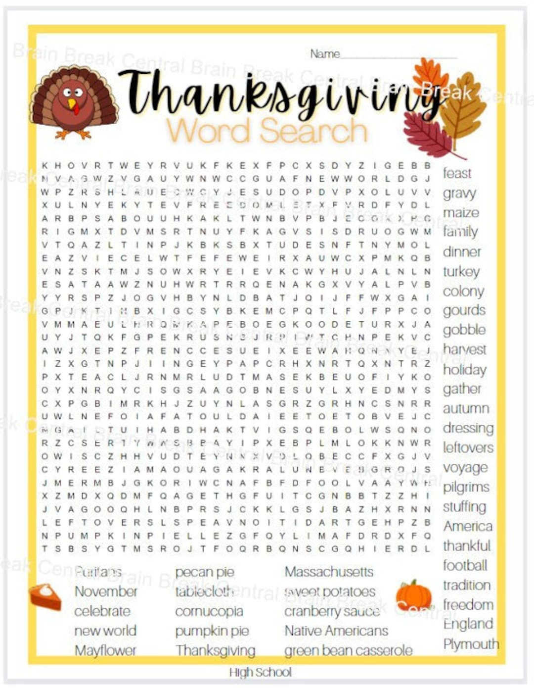 High School Thanksgiving Word Search With Answer Key, Printable within Super Teacher Worksheets Thanksgiving Word Search Answers