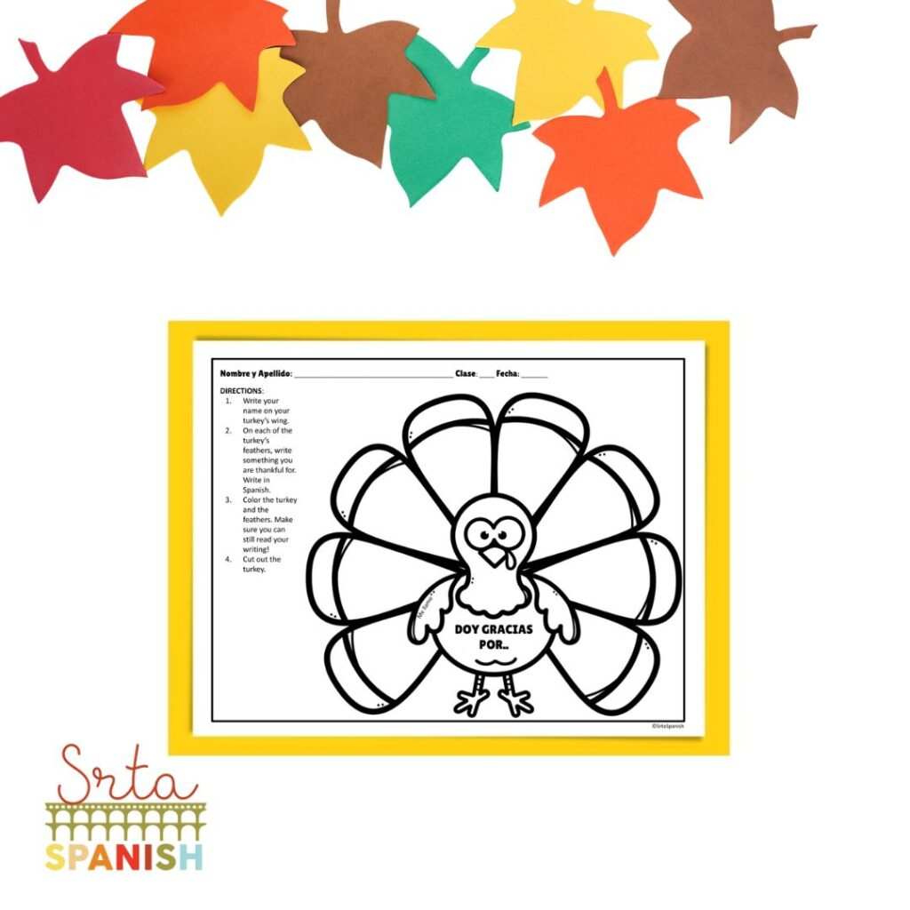 I Am Thankful Turkey Printable Spanish Class Craft Template - Srta with regard to Free Spanish Thanksgiving Worksheets