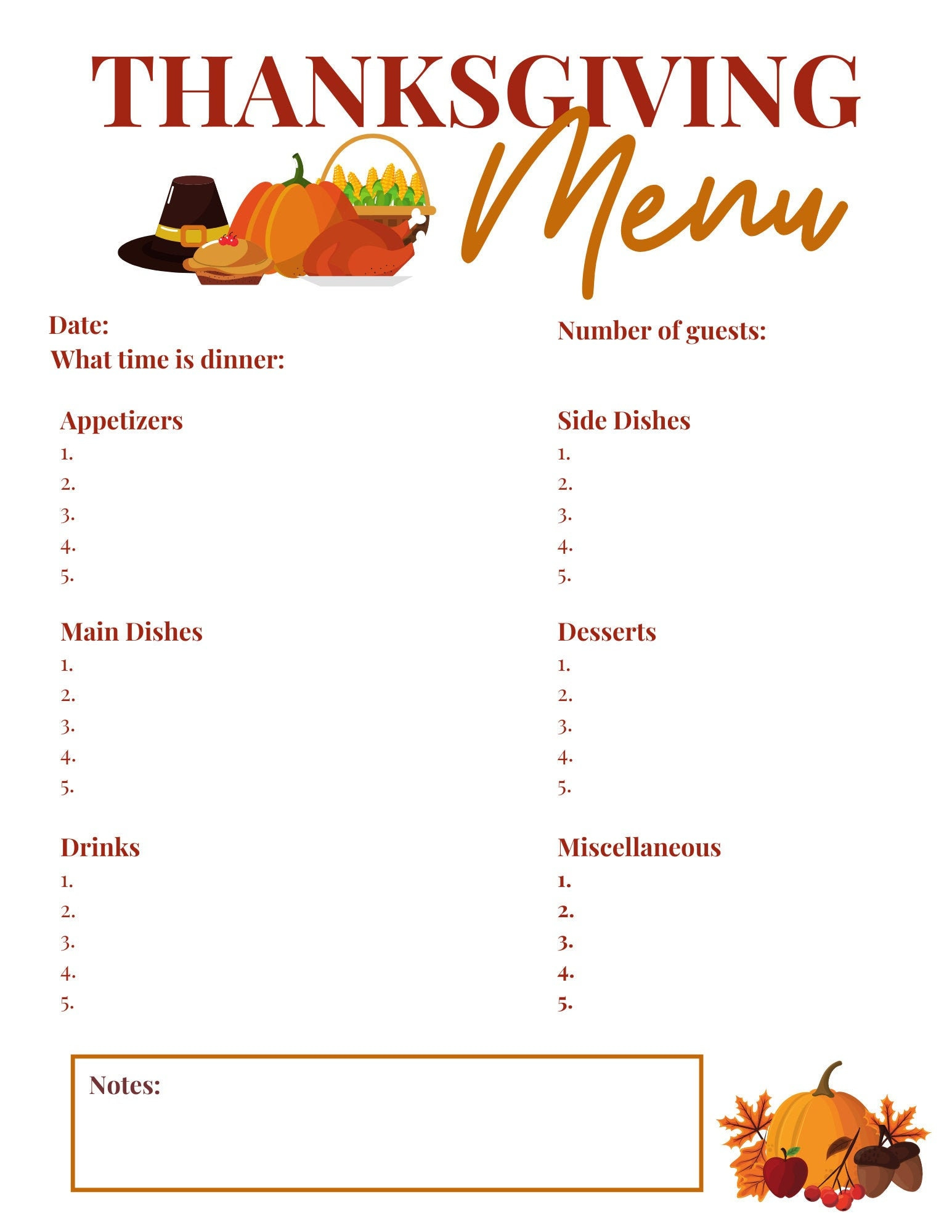 Instant Download Thanksgiving Menu And Shopping List, Thanksgiving in Thanksgiving Menu Worksheet