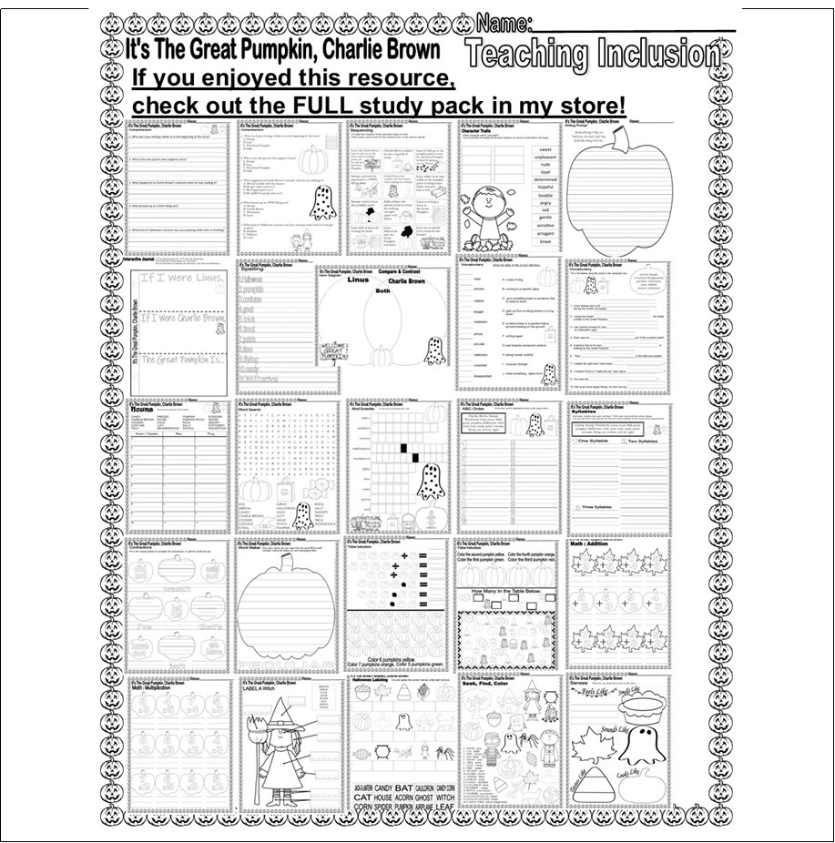 It&amp;#039;S The Great Pumpkin Charlie Brown Halloween Word Search Scene regarding A Charlie Brown Thanksgiving Math Worksheet Answers