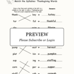 Match The Syllables: Thanksgiving Words   Enchanted Learning Within Thanksgiving Syllables Worksheet