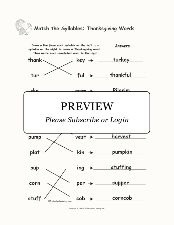 Thanksgiving Syllables Worksheet Thanksgiving Syllables Worksheet
