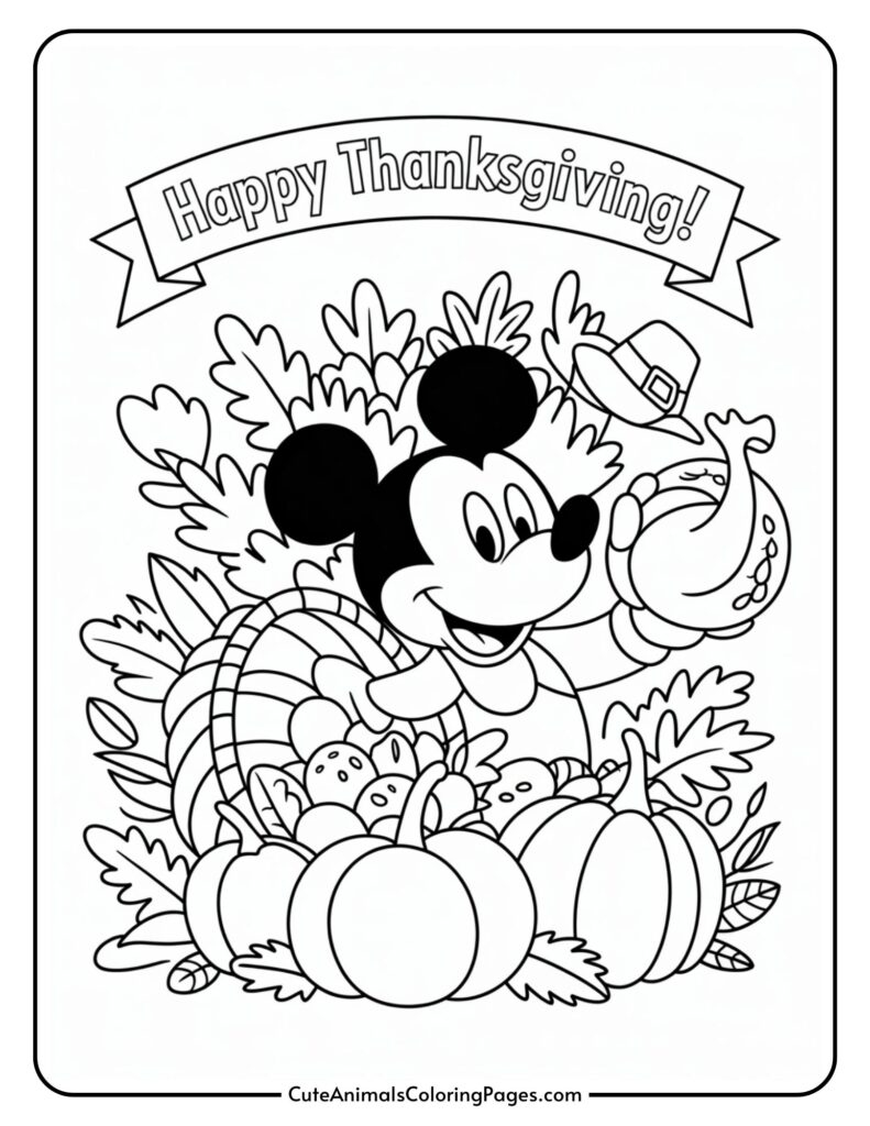 Mickey Mouse Thanksgiving Coloring Page (9 Coloring Sheets) - Cute inside Thanksgiving Coloring Worksheet