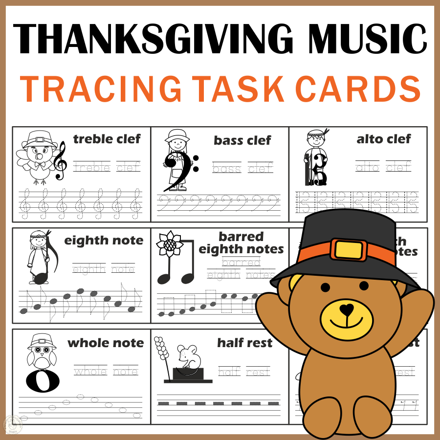 Music Tracing Task Cards For Thanksgiving with regard to Thanksgiving Music Worksheets