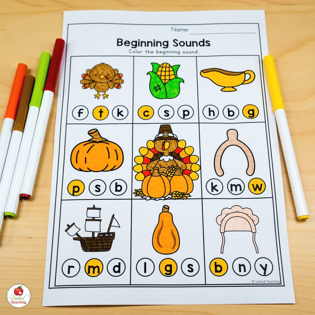 November Worksheets For Kindergarten: Easy To Prep Thanksgiving in Thanksgiving Beginning Sounds Worksheet