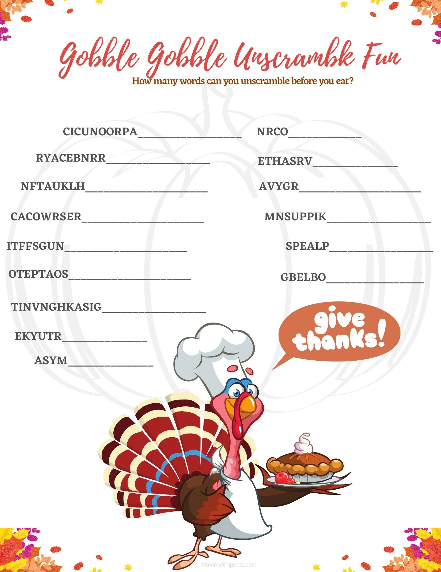 Over 25 Free Thanksgiving Printables For Kids - Mommy Snippets in Thanksgiving Unscramble Worksheets