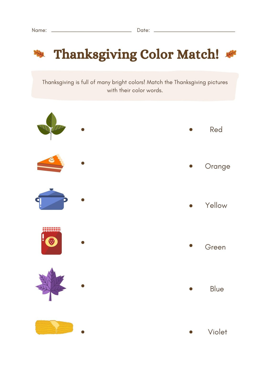 Page 2 - Free Printable Thanksgiving Worksheet Templates | Canva in Thanksgiving Matching Worksheet