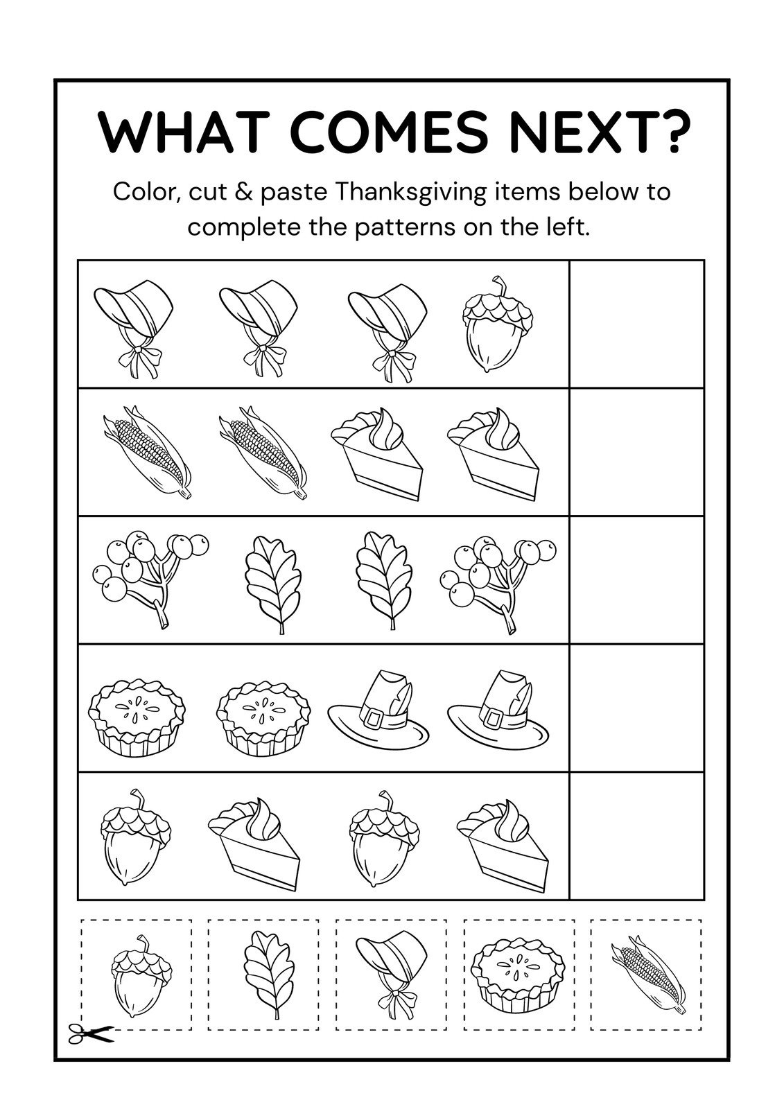 Page 4 - Free Printable Thanksgiving Worksheet Templates | Canva regarding Color Cut And Paste Thanksgiving Worksheets