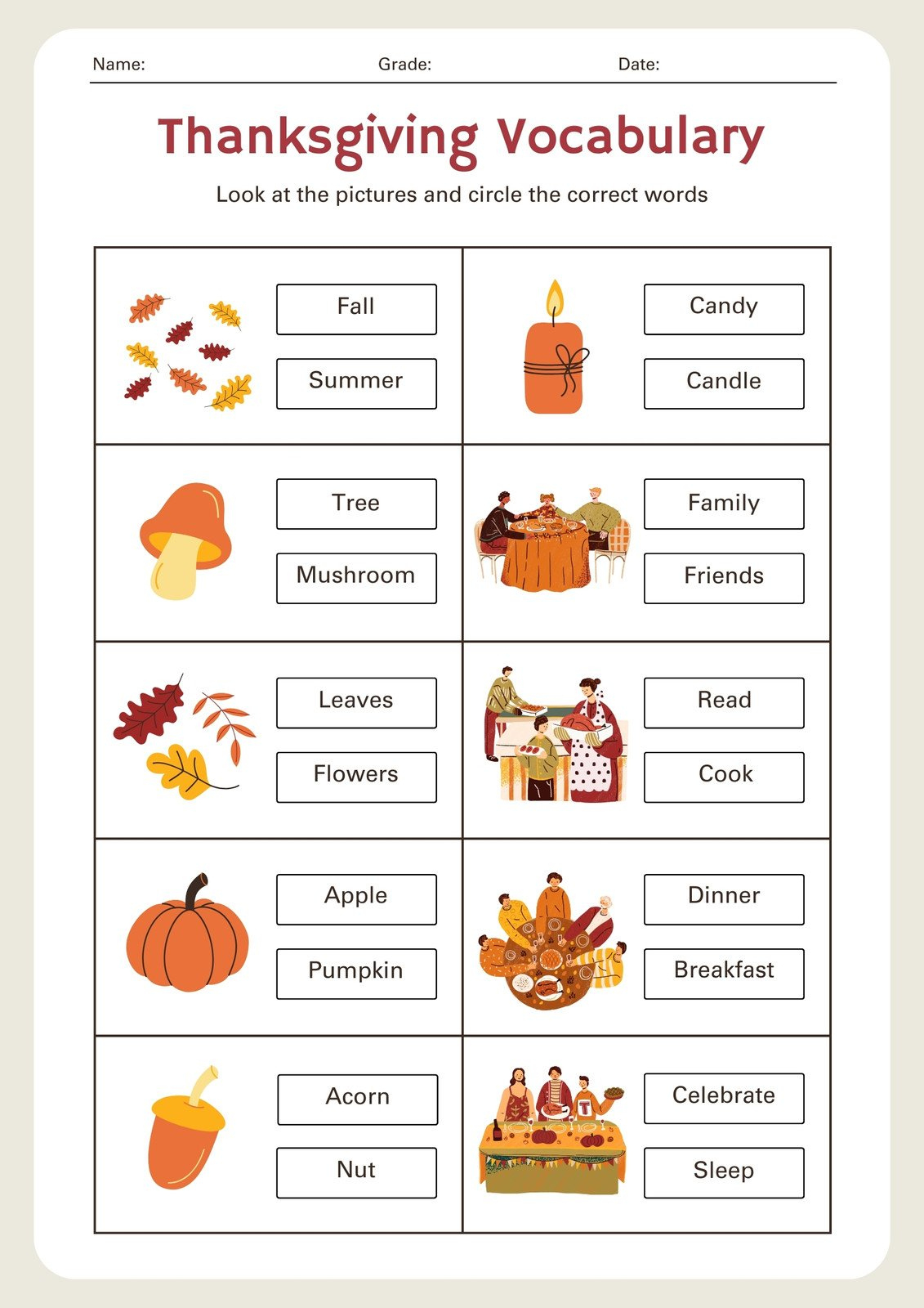 Page 5 - Free Printable Thanksgiving Worksheet Templates | Canva intended for Free Printable ESL Thanksgiving Worksheets