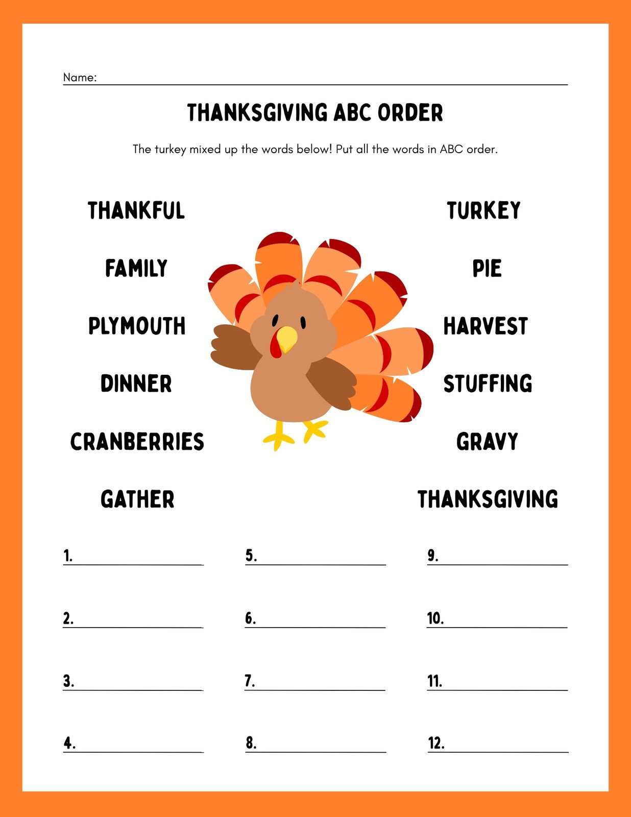Page 6 - Free Printable Thanksgiving Worksheet Templates | Canva for Thanksgiving ABC Order Worksheets