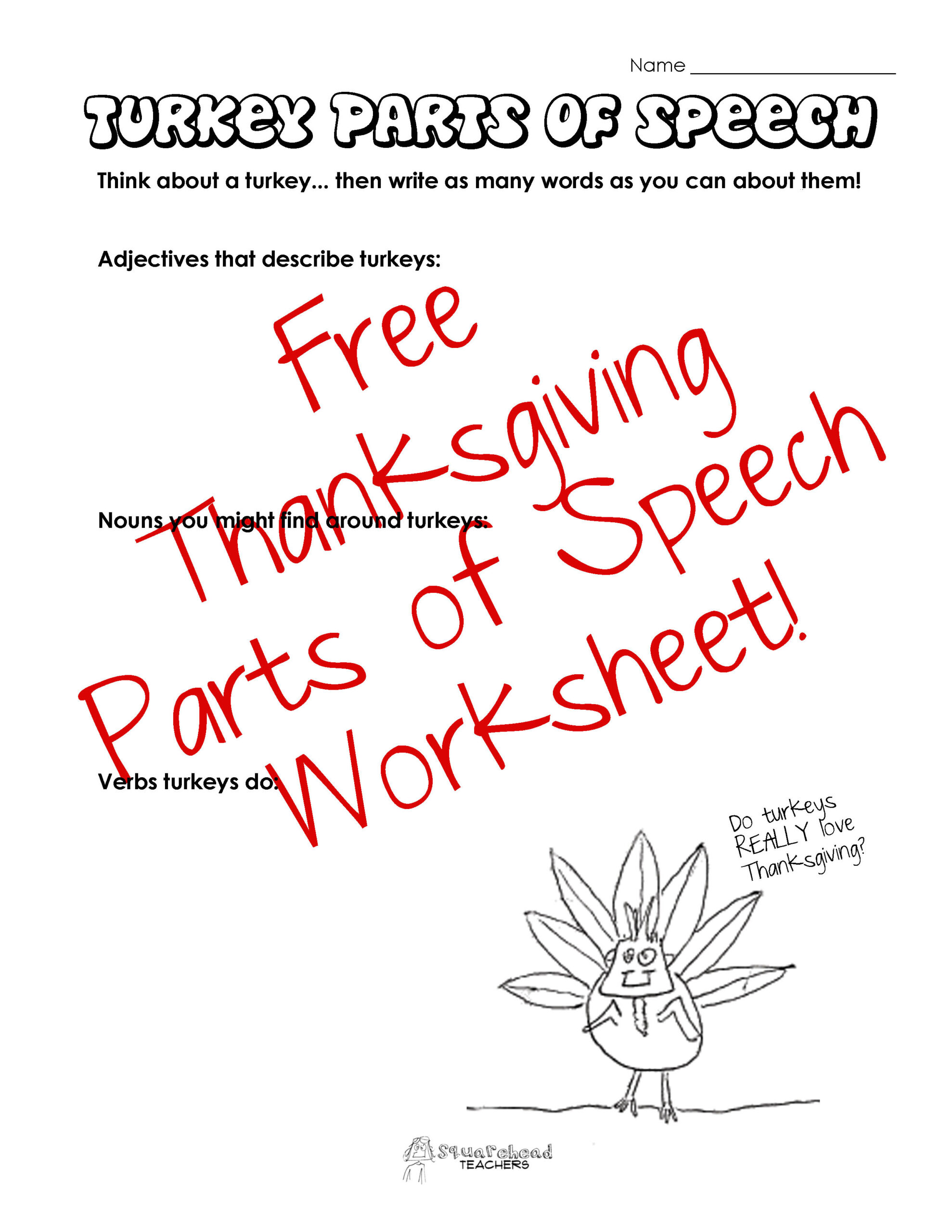 Parts Of Speech: Thanksgiving Turkey | Squarehead Teachers regarding Thanksgiving Parts of Speech Worksheets