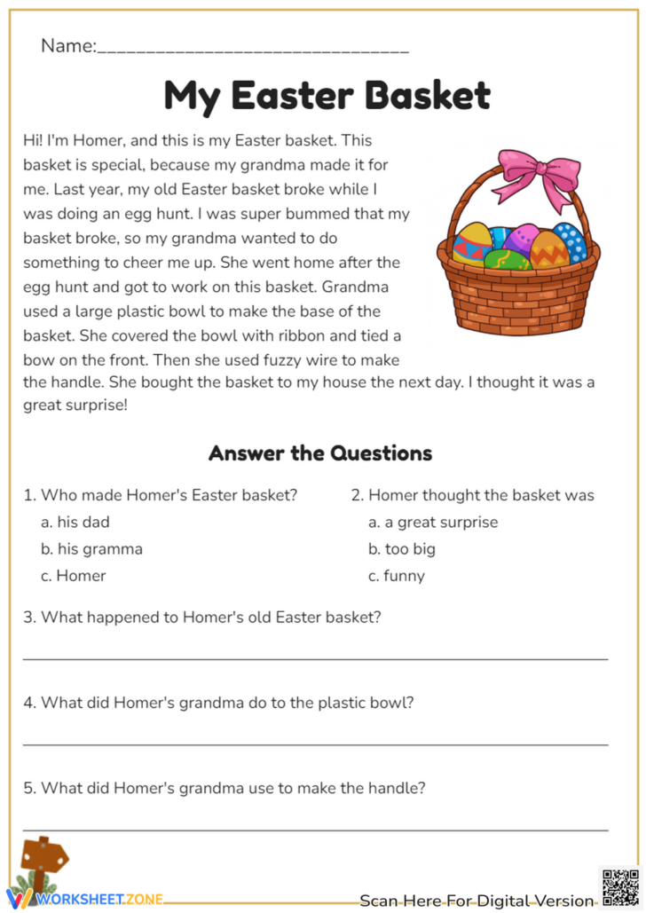 Free Easter Reading Comprehension Worksheets