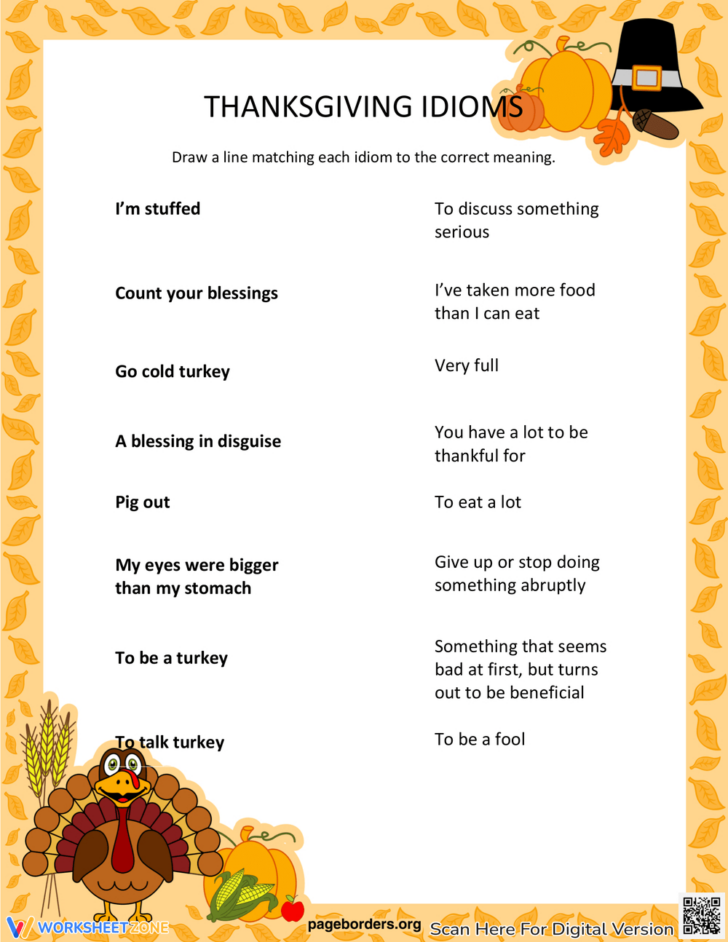Thanksgiving Idioms Worksheet