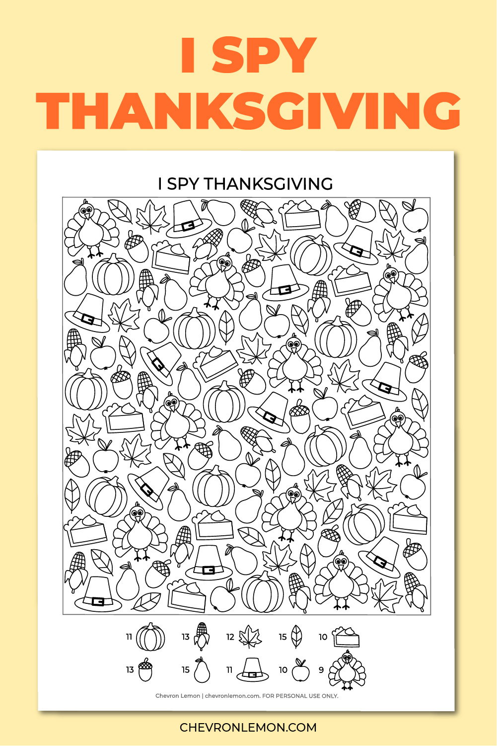 Printable I Spy Thanksgiving Game - Chevron Lemon with Thanksgiving I Spy Worksheet