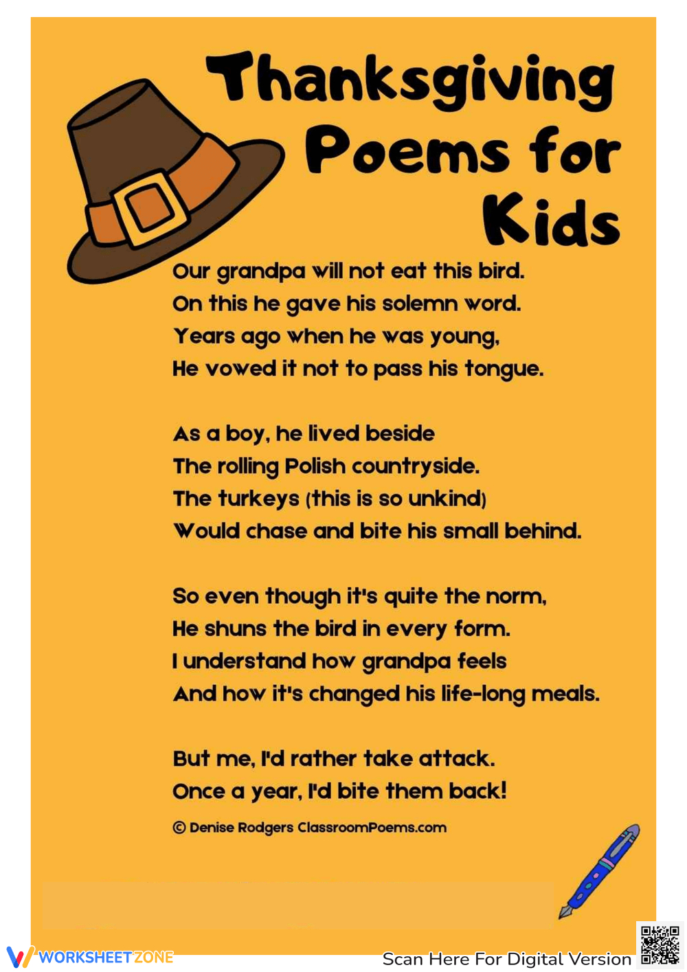 Printable Thanksgiving Poems For Kids Worksheets with regard to Thanksgiving Poem Worksheet