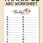 Thankful Abc Worksheet | Free Printable For Gratitude List At Throughout Thanksgiving ABC Worksheets