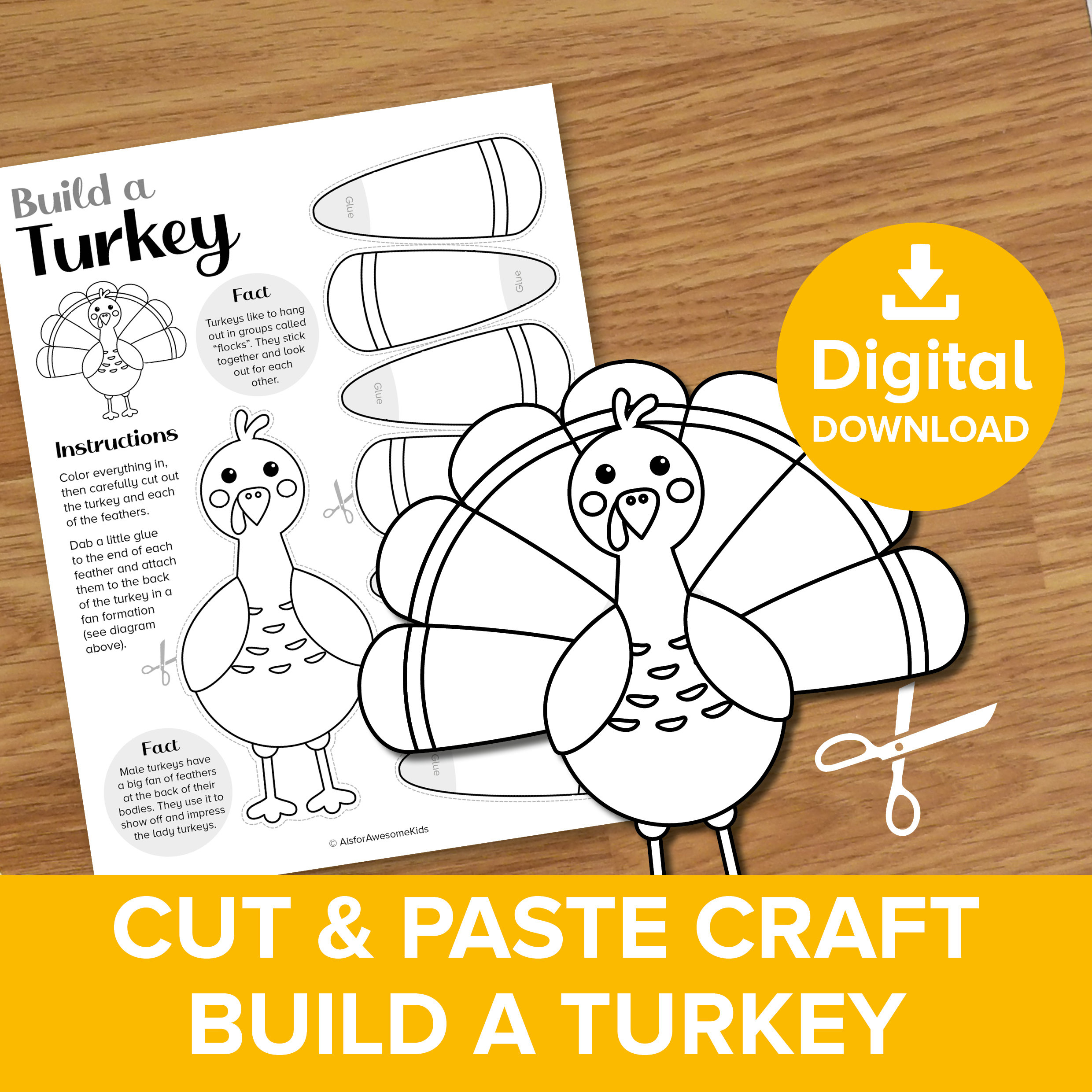 Thankful Turkey Cut &amp;amp; Paste Craft, Build A Thanksgiving Bird with Color Cut And Paste Thanksgiving Worksheets