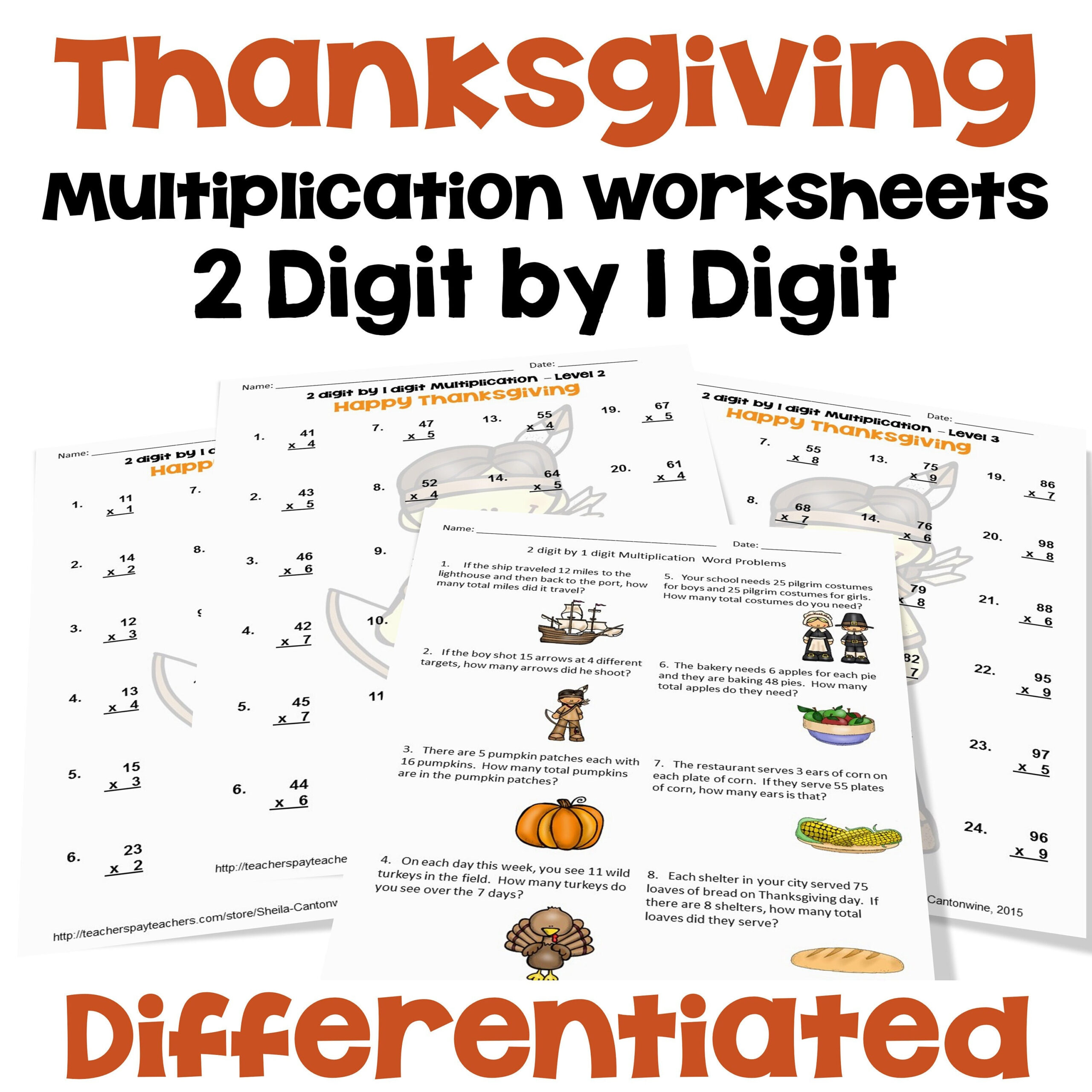 Thanksgiving 2 Digit1 Digit Multiplication Worksheets for Thanksgiving Math Worksheets Multiplication