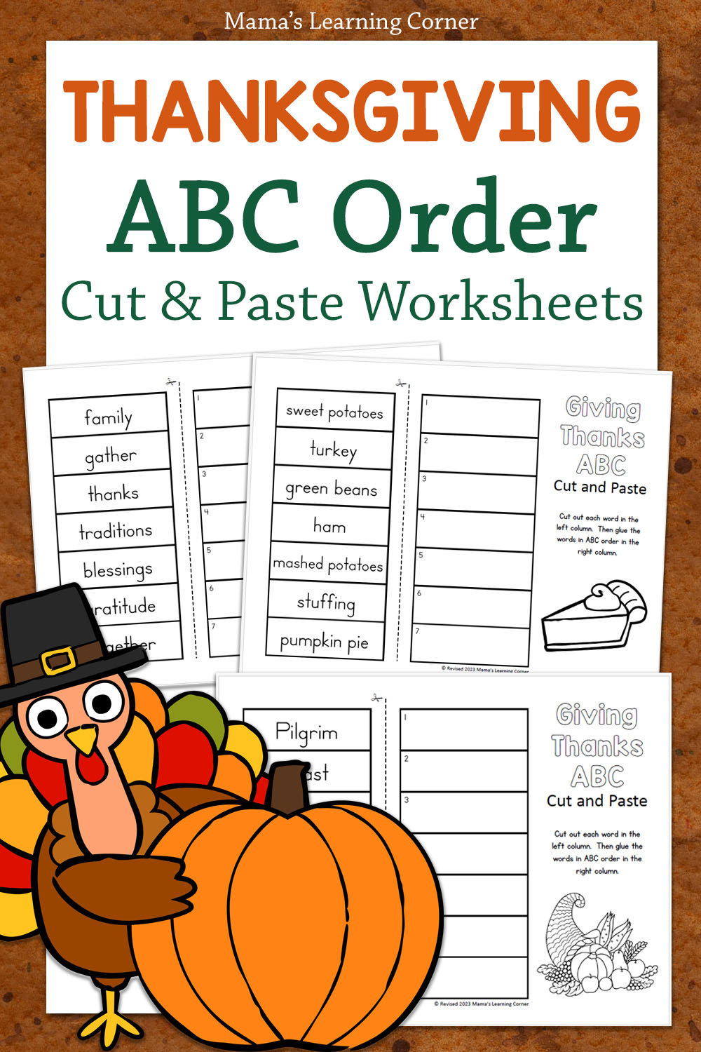Thanksgiving Abc Order Cut And Paste Worksheets - Mamas Learning intended for Thanksgiving ABC Worksheets