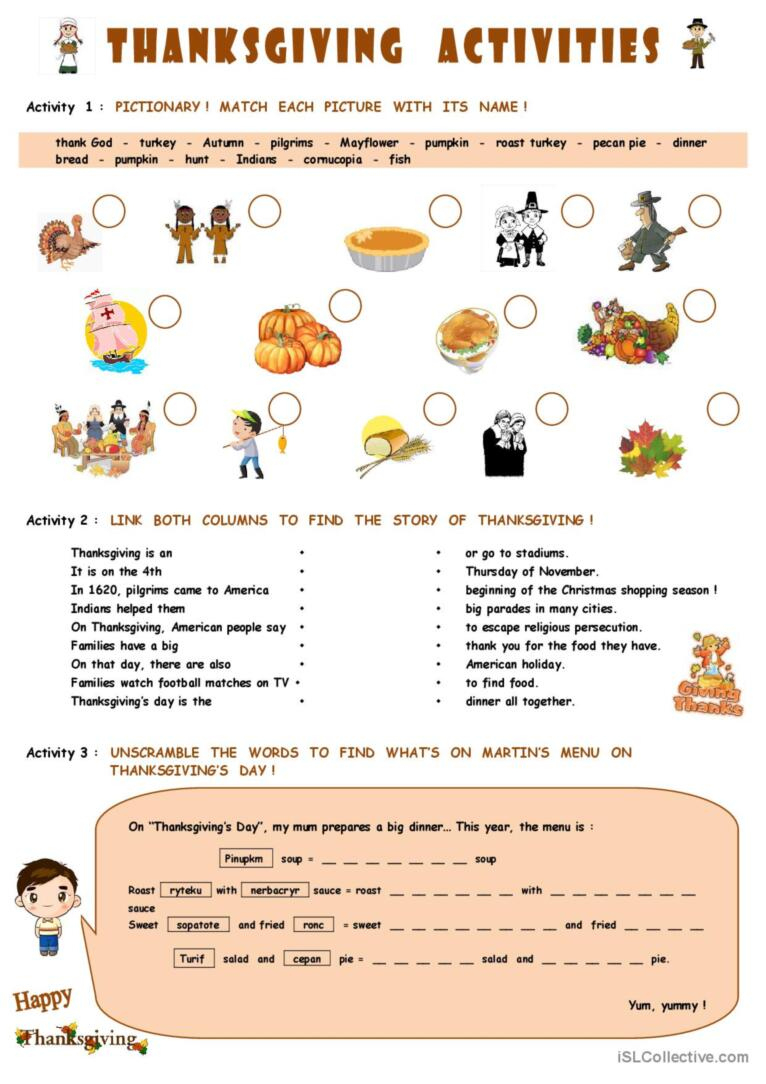 Thanksgiving Activities: English Esl Worksheets Pdf &amp;amp; Doc pertaining to Thanksgiving English Worksheets