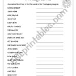 Thanksgiving Anagrams   Esl Worksheetloretta01 With Regard To Thanksgiving Anagrams Worksheet Answers