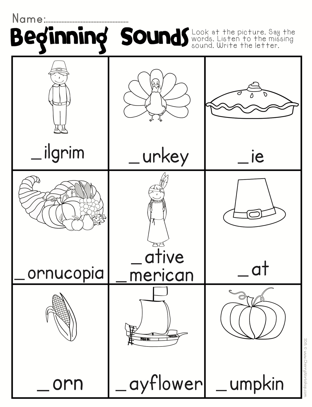 Thanksgiving Beginning Sound pertaining to Thanksgiving Phonics Worksheets