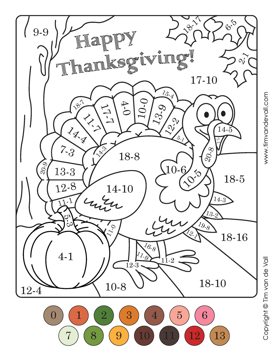 Thanksgiving-Color-By-Numbers-Subtraction - Tim&amp;#039;S Printables regarding Thanksgiving Subtraction Worksheets