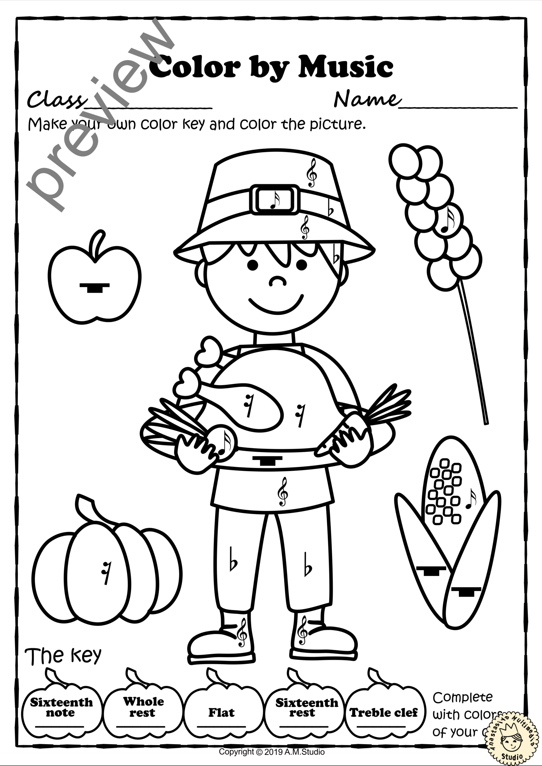 Thanksgiving Colormusic Pages {With Answers} intended for Music Thanksgiving Worksheets