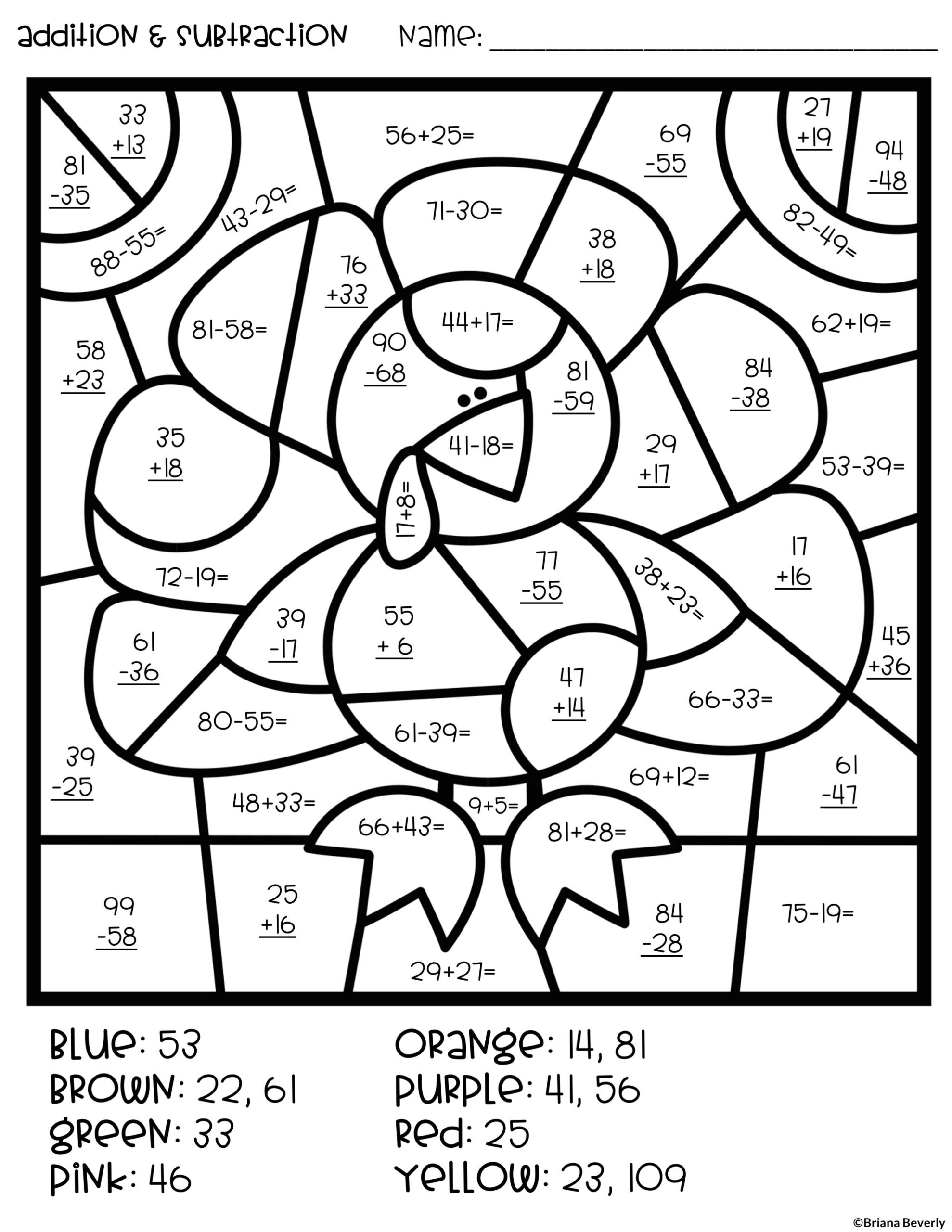 Thanksgiving Colornumber Double Digit Addition &amp;amp;Amp intended for Thanksgiving Subtraction Worksheets