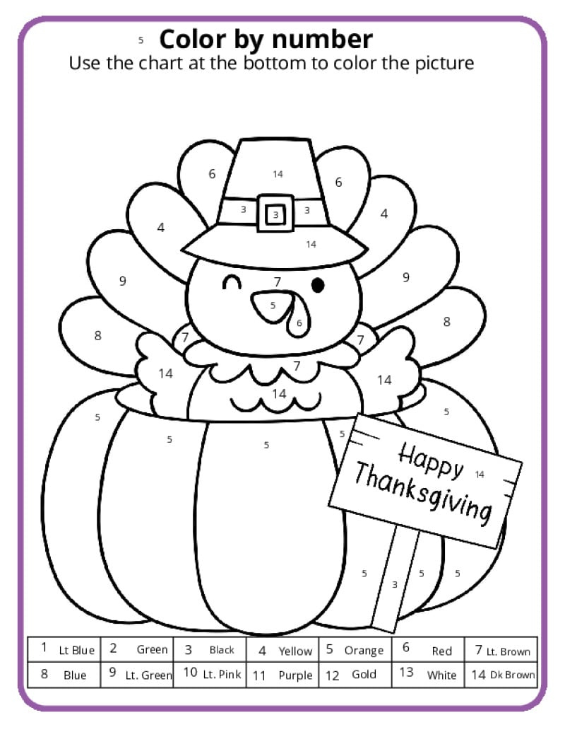 Thanksgiving Colornumber Pages - K12 Math Worksheets in Thanksgiving Number Worksheets