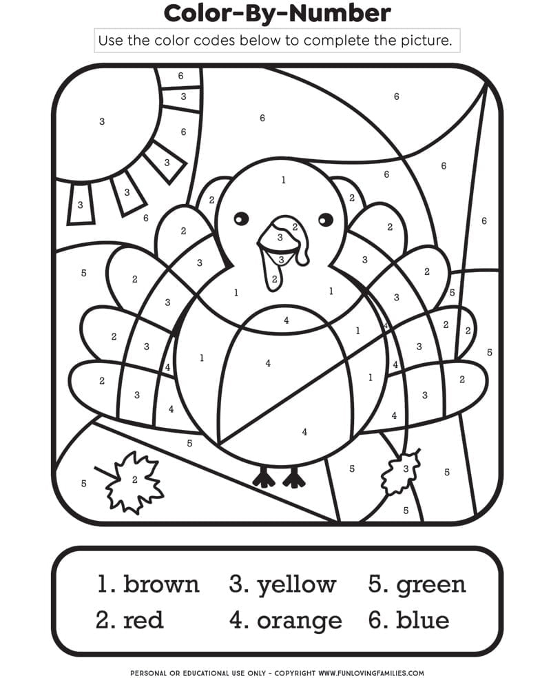 Thanksgiving Colornumber Printable Kids Activity - Fun Loving with regard to Thanksgiving Color by Number Worksheets