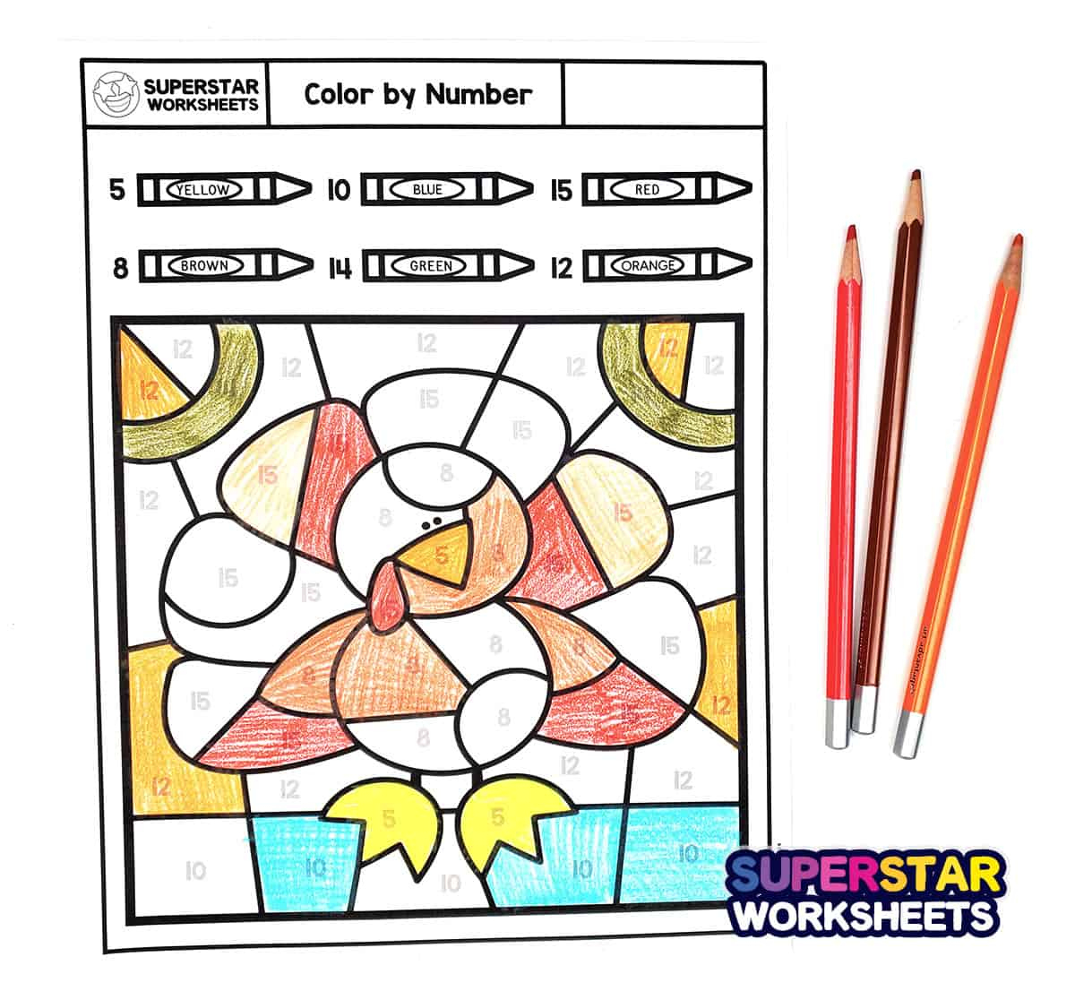 Thanksgiving Colornumber - Superstar Worksheets throughout Thanksgiving Multiplication Coloring Worksheets