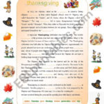 Thanksgiving: Complete The Gaps Reading With All The Main In Thanksgiving On Thursday Worksheets