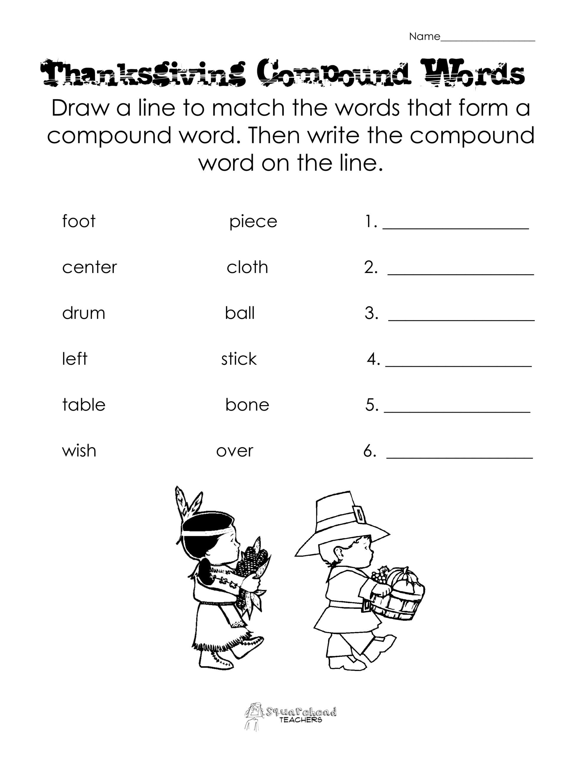 Thanksgiving Compound Words Worksheet | Squarehead Teachers within Thanksgiving 2nd Grade Worksheets