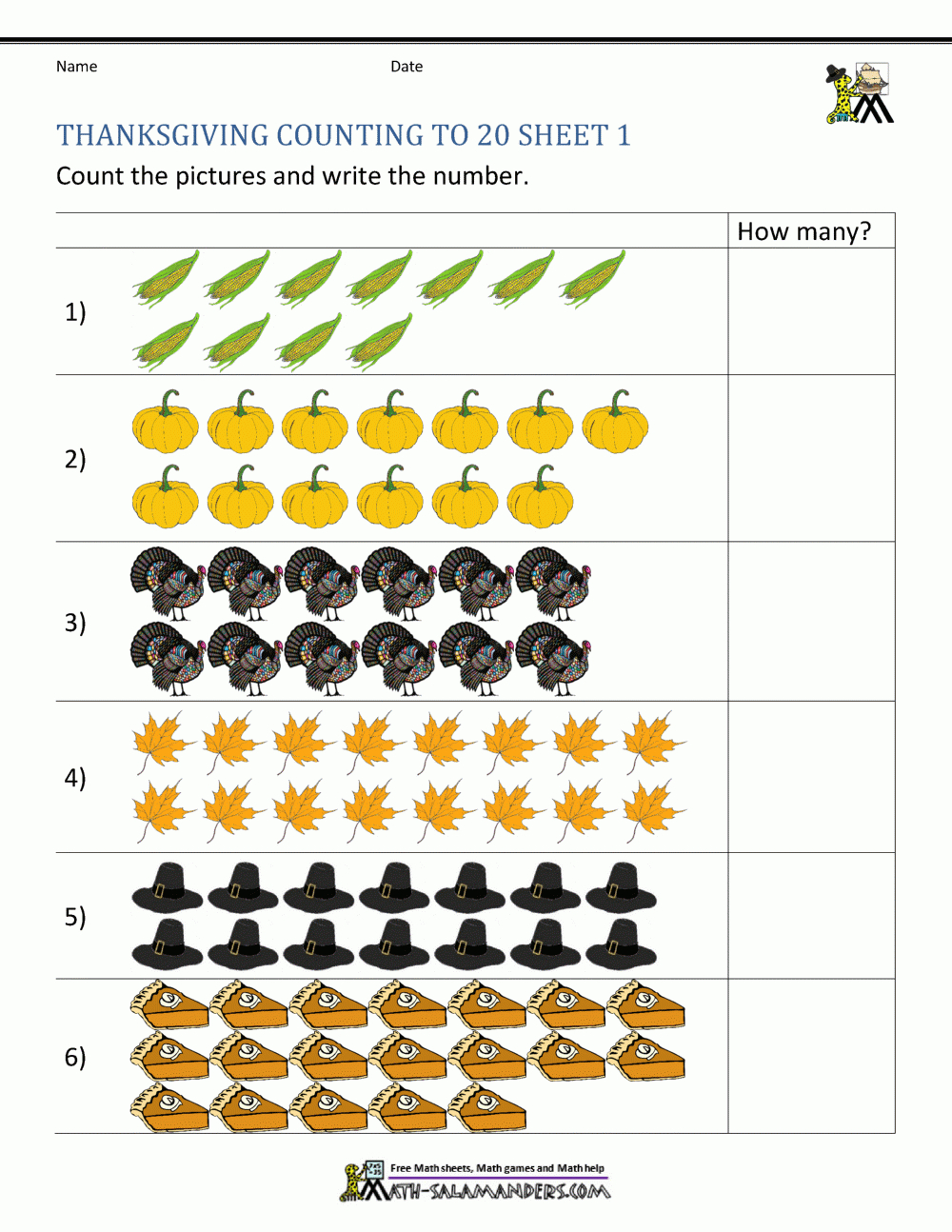 Thanksgiving Counting Worksheets for Thanksgiving Worksheets Grade 3